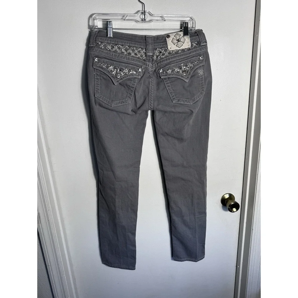 Miss Me Womens Skinny Jeans Size 28 Grey Cross Angel Wings Rhinestone JP5558S5 - Picture 2 of 12